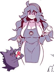 apron_only big_breasts breasts clothing cup game_freak gengar hex_maniac hi_res iced_latte_with_breast_milk icedragondee_(artist) licking looking_at_viewer marker meme mostly_nude naked_apron neutral_expression nintendo plastic_cup pokémon pokémon_(species) pokemon pokemon_oras pokemon_rse side_boob starbucks thigh_lick tongue tongue_out video_games white_body white_skin whosadaman