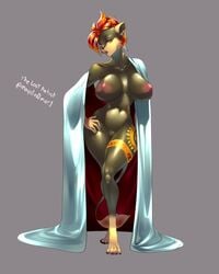 absurd_res anthro areola big_breasts breasts female genitals hair hi_res litleo nintendo nipples pokémon_(species) pokemon pussy red_hair solo the_lost_artist video_games