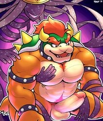 2021 balls bara body_hair bowser bowser_day bracelet collar erection genitals hair hairy hi_res horn humanoid_genitalia humanoid_penis jewelry koopa male male_only mario_(series) nintendo nipple_piercing nipples paper_mario penis piercing red_hair scalie shadow_queen solo_male spiked_bracelet spiked_collar spikes video_games voviat