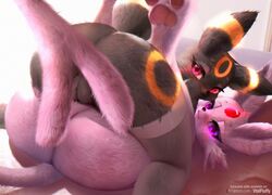 2021 anthro bodily_fluids duo eeveelution english_text espeon female furry genital_fluids glowing glowing_eyes hi_res nintendo pokémon_(species) pokemon pokemon_(species) purple_eyes pussy_juice realistic text tribadism umbreon url v-tal video_games yuri