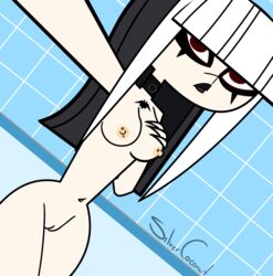 1girls black_lipstick crimson_(tdi) female female_only goth goth_girl gothic long_hair selfie silvercoconut solo solo_female the_ridonculous_race total_drama_island two_tone_hair