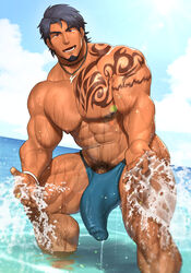 1boy abs anal anal_sex bara beach biceps big_muscles big_penis blush bodybuilder bulge chest_hair facial_hair flaccid gay gay_domination gay_sex hairy hairy_chest hairy_legs hairy_male hairy_thighs huge_bulge huge_cock huge_muscles japanese_text kuromine_hiraya male male_focus male_only muscle muscles muscular muscular_arms muscular_back muscular_legs muscular_male muscular_thighs nipples panting pecs precum precum_through_clothing pubic_hair solo solo_male speedo swimsuit tattoo tattoos thick_thighs thrusting_into_ass translation_request veins veiny_muscles veiny_penis yuatari