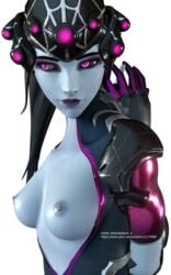 3d arms_behind_back black_sclera blender blizzard_entertainment bondage breasts exposed_breasts female femsub gentlegiant_s overwatch restrained reverse_prayer spider_widowmaker widowmaker