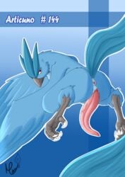 absurd_res animal_genitalia animal_penis anus articuno ass avian beak big_butt big_penis bird blue_body bodily_fluids claws erection feathered_wings feathers feet feral genitals hi_res legendary_pokemon long_penis looking_at_viewer looking_back male male_only meleon nintendo penis pokémon_(species) pokemon pokemon_(species) presenting puffy_anus rear_view solo tapering_penis toe_claws video_games wings