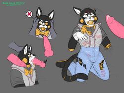 ambiguous_gender animal_genitalia animal_penis animatronic anthro bodily_fluids body_writing bow_tie canine_penis clothing cum cum_in_mouth cum_inside damaged disembodied_hand disembodied_penis domestic_cat duo erection exposed_endoskeleton felid feline felis forced forced_oral genital_fluids genitals gloves gorecreature13 hand_on_head handwear hi_res machine male mammal missing_arm oral penis robot sex solo_focus torn_clothing yellow_eyes