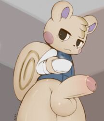 :< animal_crossing anthro balls beverage big_balls big_penis biped black_eyes black_nose blue_clothing blue_topwear blue_vest blush blush_stickers bottomless clothed clothing coffee cup curled_tail digital_media_(artwork) erection fisk_(artist) fisuku foreskin front_view fur genitals glistening glistening_balls glistening_body glistening_fur glistening_genitalia glistening_penis head_tuft holding_cup holding_object humanoid_genitalia humanoid_penis inside kemono long_penis looking_at_viewer low-angle_view male male_focus male_only male_solo mammal marshal_(animal_crossing) monotone_body monotone_ears monotone_fur monotone_tail nintendo partially_retracted_foreskin penis portrait purple_inner_ear rodent sciurid shirt small_but_hung solo solo_male standing tan_body tan_ears tan_fur tan_penis tan_tail thick_penis thick_thighs three-quarter_portrait three-quarter_view topwear tree_squirrel tuft uncut vest video_games white_body white_clothing white_fur white_shirt white_topwear