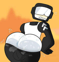 1boy anthro anus ass ass_focus backsack balls blush cafebrappe captain_(tankmen) clothed exposed_ass looking_back male male_only newgrounds outside pants_down partially_clothed rear_view steam steamy_ass swamp_ass sweat sweaty_butt tankmen