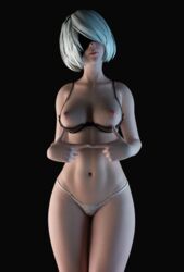 3d bra female female_only fgnilin nier:_automata nipples nude panties pussy thong yorha_2b