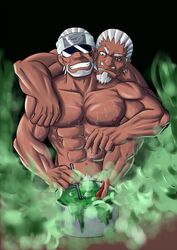 2boys abs alternate_hair_color artist_request bear black_eyes bodily_fluids brother brothers cooking cornrows dark-skinned_male dark_skin duo duo_focus eyewear facial_piercing gay goatee grin holding_object implied_sex killer_bee long_hair looking_at_viewer male multicolored_hair multiple_boys muscular muscular_male naruto naruto_(series) naruto_shippuden older_brother pubic_hair raikage smile standing steam sunglasses sweat sweatdrop taken_from_behind tentacle white_hair yaoi younger_brother