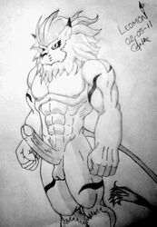 1male abs anthro balls ballsack digimon erection gna leomon leonine leonine_tail lion male male_only mane masculine mature_male monochrome muscular_male nude_male penis pointy_ears scrotum testicles veiny_penis