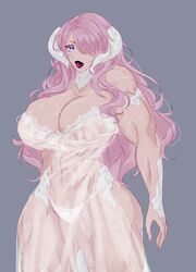 abs au_ra elyunae final_fantasy final_fantasy_xiv horns huge_breasts muscular_female pink_hair raen scales see-through tail