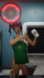 3d barista crystal_(fortnite) female fortnite fortnite:_battle_royale iced_latte_with_breast_milk meme nipple_slip ponytail succulent3d tagme thighs