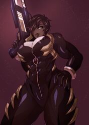 abs dark-skinned_female elyunae huge_breasts muscular_female weapon