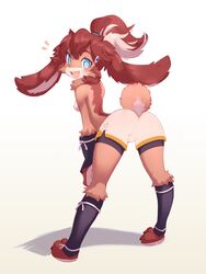 1girls 2021 ancesra anthro ass ass_focus bent_forward blue_eyes blush brown_fur brown_hair bunny bunny_ears bunny_girl bunny_tail disney female female_only furry geno_studio leaning_forward legs lepi lepi_(species) looking_back lop_(star_wars) lop_and_ochou lop_ears lop_rabbit nipple open_mouth pants ponytail rabbit rabbit_ears rabbit_girl rabbit_humanoid rabbit_tail shirtless shorts sideboob solo star_wars star_wars_visions tail thighs