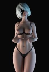 3d bra female female_only fgnilin nier:_automata nipples nude panties pussy thong yorha_2b