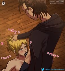 1boy 1boy1girl 1girls annie_leonhardt attack_on_titan blonde_hair blue_eyes censored comic cum_in_throat deep_blowjob deepthroat english_text ereannie eren_jaeger eye_contact fellatio female femsub gulp hand_on_head keisuke_aero kneeling maledom nude oral page_2 pale-skinned_female petite pulling_hair shingeki_no_kyojin skinny slim submissive submissive_female tagme teenager throat_fuck tied_hair