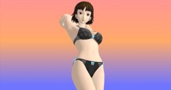 1girls 3d alpha983 armpits arms_behind_head arms_up atlus black_bra black_panties brown_hair lingerie looking_at_viewer makoto_niijima megami_tensei persona persona_5 red_eyes short_hair solo standing