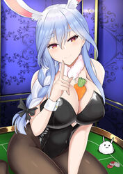 big_breasts blue_hair bunny_ears bunny_girl bunnysuit carrot casino hololive hololive_fantasy hololive_japan kemonomimi milf mother_hairstyle orange_eyes pekomama solo solo_female tian_kazuki virtual_youtuber