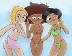 3girls amphibia anne_boonchuy beauty_mark bikini black_hair blonde_hair blush brown_hair dark-skinned_female dark_hair dark_skin disney disney_channel embarrassed female female_only group human light_hair marcy_wu multiple_girls navel nipples pale_skin ponytail sasha_waybright short_hair shy silvercoconut straight_hair swimwear taiwanese thai tongue trio v