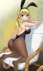 ass ass_focus ass_up big_ass big_butt black_leotard blonde_hair brown_eyes bubble_butt bunny_ears bunny_girl bunnysuit cute fairy_tail feet female female_only gaston18 leotard lucy_heartfilia pantyhose smile thick_thighs thong thong_leotard twintails