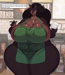 anthro apron bbw breasts canine cross_necklace crucifix female fur huge_breasts huge_thighs hyper hyper_breasts hyper_thighs i_mean_breast_milk iced_latte_with_breast_milk laverne_(sssonic2) meme meme_attire necklace pearl_necklace sssonic2 sweatdrop thick_thighs voluptuous wide_hips