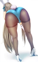 1girls 2021 ass ass_focus ass_shot asuna_(blue_archive) asuna_(bunny)_(blue_archive) back back_view bending_over bent_over big_ass blonde_hair blue_archive blue_leotard bubble_butt bunny_ears bunny_girl bunny_tail bunnysuit facing_forward female female_focus female_only fumihiko_(pixiv2658856) heels hi_res highleg_leotard huge_ass leotard long_hair millennium_science_school_student pantyhose sheer_legwear simple_background white_background white_heels