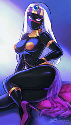 1girls alien alien_girl alien_humanoid artist_name ass big_ass big_breasts black_body breasts clothed crown duck_dodgers facial_mark female female_only golden_bikini_top humanoid iahfy jewelry large_breasts long_hair looney_tunes martian martian_(duck_dodgers) no_humans no_visible_genitalia purple_eyebrows purple_eyes purple_skirt queen_tyr'ahnee slit_skirt solo thick_thighs warner_brothers white_hair wide_hips