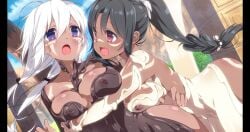 brown_slime dark-skinned_female happy hugging nude_female sakura_forest_girls white_slime winged_cloud