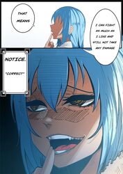 blue_hair colored comic english_text fangs green_(artist) manga rape_face rimuru_tempest sharp_teeth speech_bubble tensei_shitara_slime_datta_ken text yellow_eyes