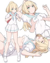 blonde_hair breast_grab female game_freak grope groping lillie_(pokemon) nintendo pokemon pokemon_sm school_bag schoolgirl shiseki_hirame small_breasts tagme teenager