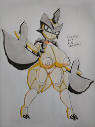 1girls 2021 absurd_res anthro anthrofied artist_name axe big_breasts bug creatures_(company) female furry game_freak insect kleavor luxury_furart nintendo pokemon pokemon_(species) pokemon_legends:_arceus solo traditional_media_(artwork)