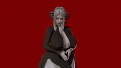 3d annoyed_expression big_breasts clenched_teeth clothed clothed_female female_focus female_only honey_select kirinonsfw milf red_background red_eyes rwby salem_(rwby) white_hair white_skin