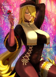 absurd_res alchemist blonde_hair bloodstained:_ritual_of_the_night blue_eyes bodysuit church corset dominique_baldwin dominique_baldwin_(bloodstained) flower glasses hat hi_res highres huge_breasts jaeharuart large_breasts nun rose thick_thighs