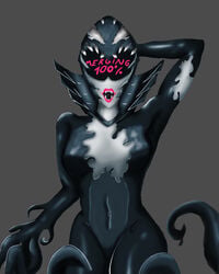 1girls crossover deltarune fangs female goo grey_background marvel marvel_comics pink_lipstick queen_(deltarune) slime symbiote tagme venom venom_(marvel)