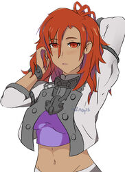 1girls bare_midriff breasts dark-skinned_female dark_skin fire_emblem fire_emblem:_three_houses garreg_mach_monastery_uniform hair_between_eyes hapi_(fire_emblem) in2naps looking_at_viewer medium_breasts medium_hair midriff nintendo red_eyes red_hair skirt solo white_background