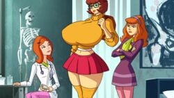 16:9 3girls alternate_body_type alternate_breast_size amazon breasts color daisy_blake daphne_blake edit female glasses hanna-barbera height_difference hourglass_figure huge_breasts jealous lipstick mystery_inc n647 nipple_bulge pokies redraw rose-ified scooby-doo screencap screenshot_edit size_difference taller_girl thick_thighs velma_dinkley voluptuous wide_hips