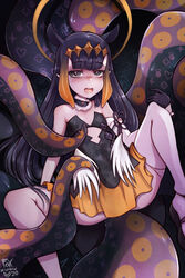 1girls angel_wings armwear blush blushing_at_viewer choker diadem dress eyebrows_visible_through_hair female female_focus female_only flat_chest flat_chested foxinshadow gloves halo heels high_heels hololive hololive_english hololive_myth imminent_sex legs legs_apart legs_spread light-skinned_female light_skin long_hair looking_at_viewer low_wings mole mole_under_eye multicolored_hair ninomae_ina'nis orange_hair pale-skinned_female pale_skin pointy_ears purple_eyes purple_hair small_breasts stockings tentacle thick_thighs thighhighs tiara very_long_hair virtual_youtuber wings