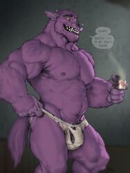 1boy anthro artist_name bara barazoku beard beefy bernard_(ok_k.o.!_lbh) biceps big_arms big_balls big_bulge big_penis big_testicles body_fur body_hair bodybuilder bulge cartoon_network claws daddy dilf embarrassed english_text erect_nipples facial_hair flaccid fluffy_tail forge_(artist) hairy_male humanoid_penis large_balls large_penis large_testicles lycan male male_nipples male_only male_pubic_hair manly masculine mature_male muscled musclegut muscles muscular_male ok_k.o.!_let's_be_heroes partially_exposed_penis pecs proud pubes purple_fur ripped_clothing smirk smirking smooth_fur solo standing_male tail thick thick_thighs underwear underwear_only white_underwear yellow_eyes