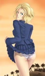 1girls blonde_hair deep_rising female female_focus female_only flashing flashing_panties metal_gear_solid panties paz_ortega_andrade short_blonde_hair short_hair solo_female thor_(deep_rising) underwear