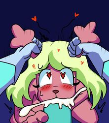 chlorinesock cum cum_in_mouth deltarune fellatio heart-shaped_pupils horn_grab horns kris_(deltarune) noelle_holiday oral