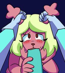 blowjob chlorinesock deltarune eye_contact head_grab horn_grab horns kris_(deltarune) noelle_holiday oral oral_sex perspective pov