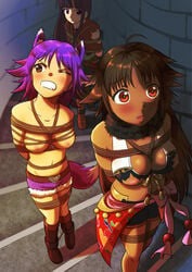 ankle_cuffs arms_behind_back artist_request bondage breasts cuffs female femsub kaori_(princess_connect!) kasumi_(princess_connect!) makoto_(princess_connect!) multiple_girls multiple_subs princess_connect! princess_connect!_re:dive rope