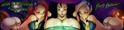 3girls adrena_lynn big_breasts black_hair blonde_hair breasts cleavage curvaceous curvy curvy_figure dark_hair disney disney_channel english_text female female_only female_protagonist green_hair hair_over_one_eye halloween halloween_costume henrik-drake hhammerh huge_breasts kim_possible kimberly_ann_possible large_breasts long_hair multiple_girls name_drop orange_hair red_hair rsahnp shego shirt short_hair side_view title traditional_media_(artwork) voluptuous watermark