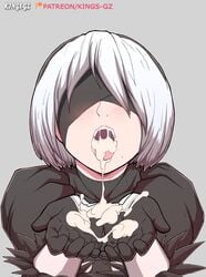 1girls after_oral cock_hungry cum_in_mouth cum_on_tongue female_focus female_only kings-gz nier:_automata nier_(series) oral presenting_mouth tongue_out yorha_2b