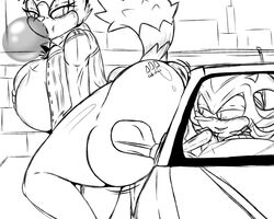 anthro ass big_breasts big_butt breast_grab breasts bubble_gum car duo eulipotyphlan female hand_on_breast hedgehog hi_res huge_butt idw_comics idw_publishing lemur male male/female mammal mobian_(species) nissan_skyline primate public sega shadow_the_hedgehog sonic_(series) sonic_the_hedgehog_(comics) sonic_the_hedgehog_(idw) sonic_the_hedgehog_(series) strepsirrhine tangle_the_lemur ultimateshadow vehicle