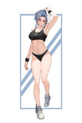 1girls armpits athletic athletic_female bare_arms bare_legs bare_shoulders blue_hair breasts clothed clothing female female_only full_body hair jason_kim kaina_tsutsumi lady_nagant large_breasts light-skinned_female light_skin midriff multicolored_hair my_hero_academia nike pale-skinned_female pale_skin red_eyes revealing_clothes short_hair sideboob solo sports_bra sportswear sweat thighs toned toned_female towel two_tone_hair underwear