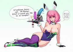 1girls 2021 bowtie breasts bunny_ears bunnysuit cleavage detached_collar dildo fake_animal_ears female female_only footwear handwear huge_breasts human klara_(pokemon) legwear leotard looking_at_viewer lost_bet mole mole_on_breast mole_under_mouth nintendo pale_skin pink_hair pokemon pokemon_ss pokemon_ss_isle_of_armor rizdraws sex_toy sex_toys skindentation solo speech_bubble text thick_thighs thighhighs thighs wide_hips wristwear