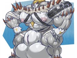 balls bandages belt big_balls big_muscles big_sheath claws digimon digimon_(species) gloves huge_balls huge_muscles huge_sheath hyper muscular muscular_male nipples pecs sheath solo spikes stefilmon