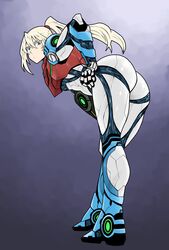 1girls ass bent_over blonde_hair blue_eyes metroid metroid_dread nintendo power_suit samus_aran solo solo_female thick_ass tsunamino_yuu