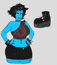 1girls alien alien_girl big_breasts black_eyeliner black_eyeshadow black_gloves black_hair black_lipstick black_nails blue_eyes blue_skin bracelet breasts cartoon_network collar color eyeshadow fingerless_gloves gem_(species) gloves goth goth_girl goth_version gothified guillion_(toshkarts) lapis_lazuli_(gem) lapis_lazuli_(steven_universe) lipstick midriff nail_polish navel_piercing platform_boots punk short_hair sketch solo spiked_bracelet spiked_collar spikes steven_universe